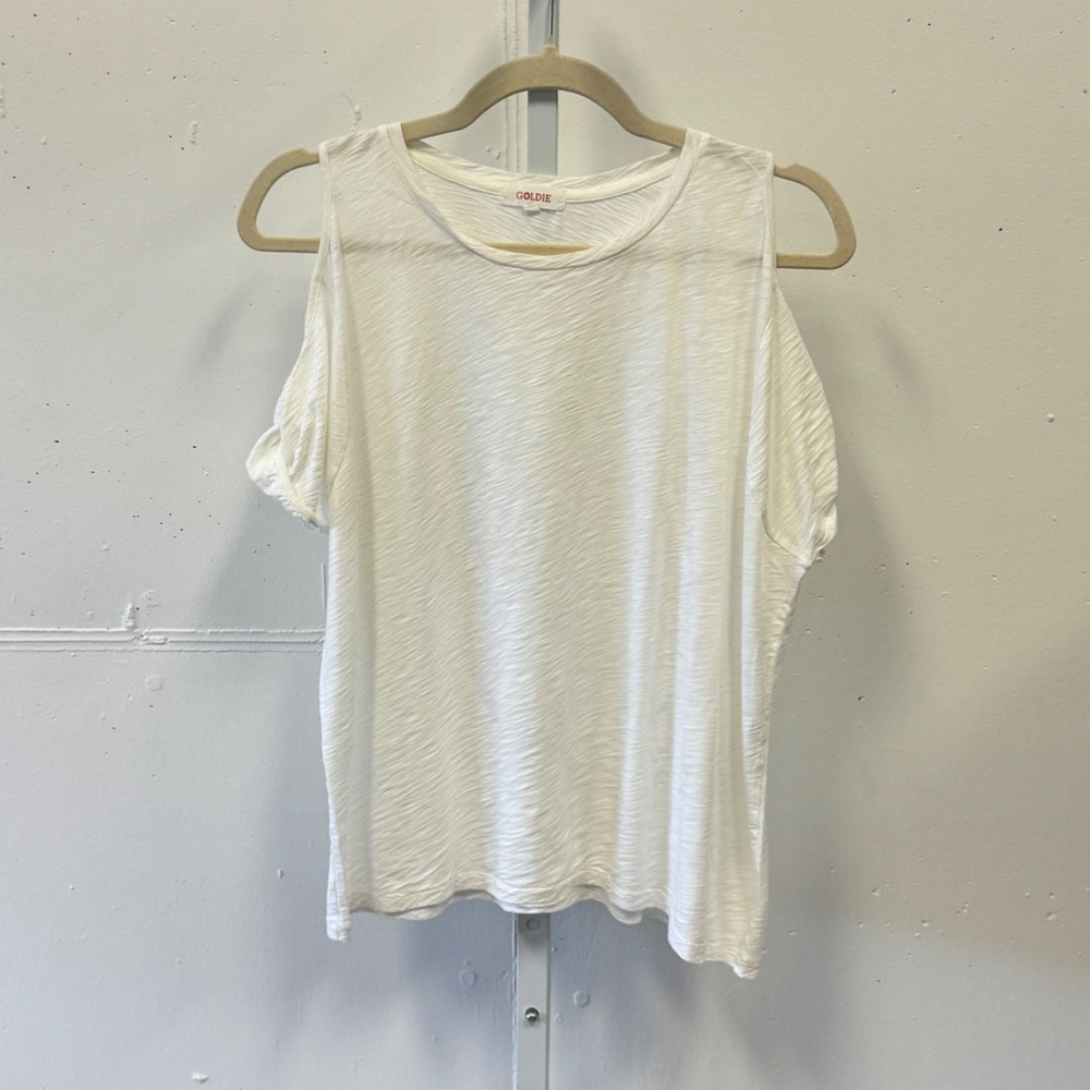 Goldie White Pima‎ Cotton Slub Cold Shoulder Short Sleeve Top Small